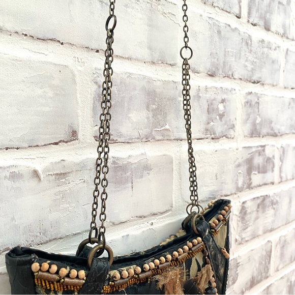 Mary Frances • Half Moon Crocodile Leather Beaded Crossbody Clutch • Vintage - Picture 5 of 15